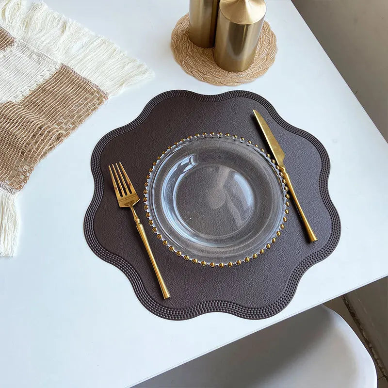 Round Flower-Shaped Faux Leather Placemats – Embossed Table Mats (1 / 6 / 10 Pack)