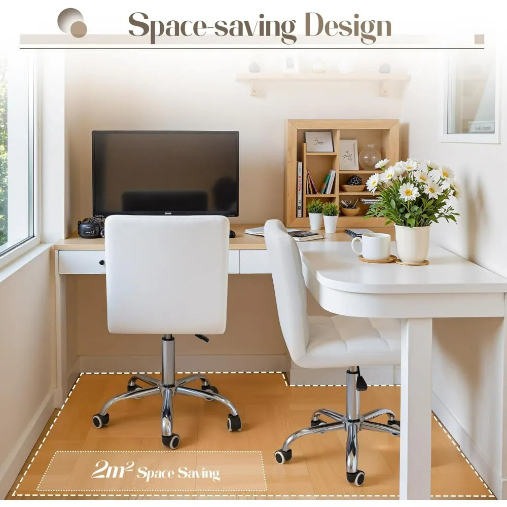 Furmax Mid-Back Office Task Chair Ribbed PU Leather Executive Chair Modern Adjustable Home Desk Retro Comfortable Work Chair 360