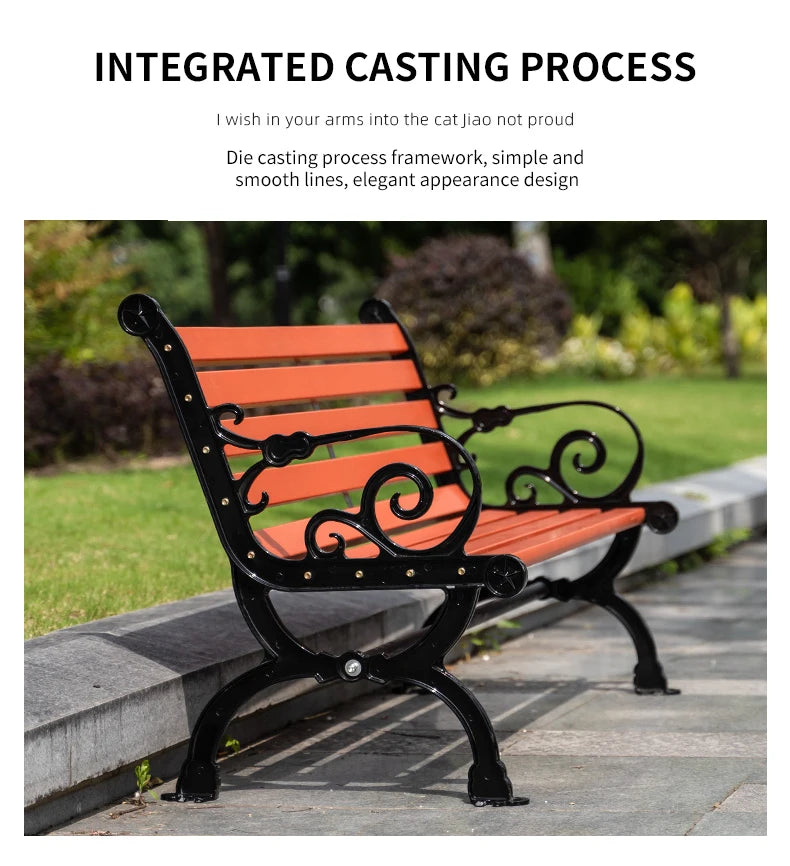 High Quality Outdoor Metal Bench Garden Park Chair with Environmental Protection Plastic Wood Wave Shape