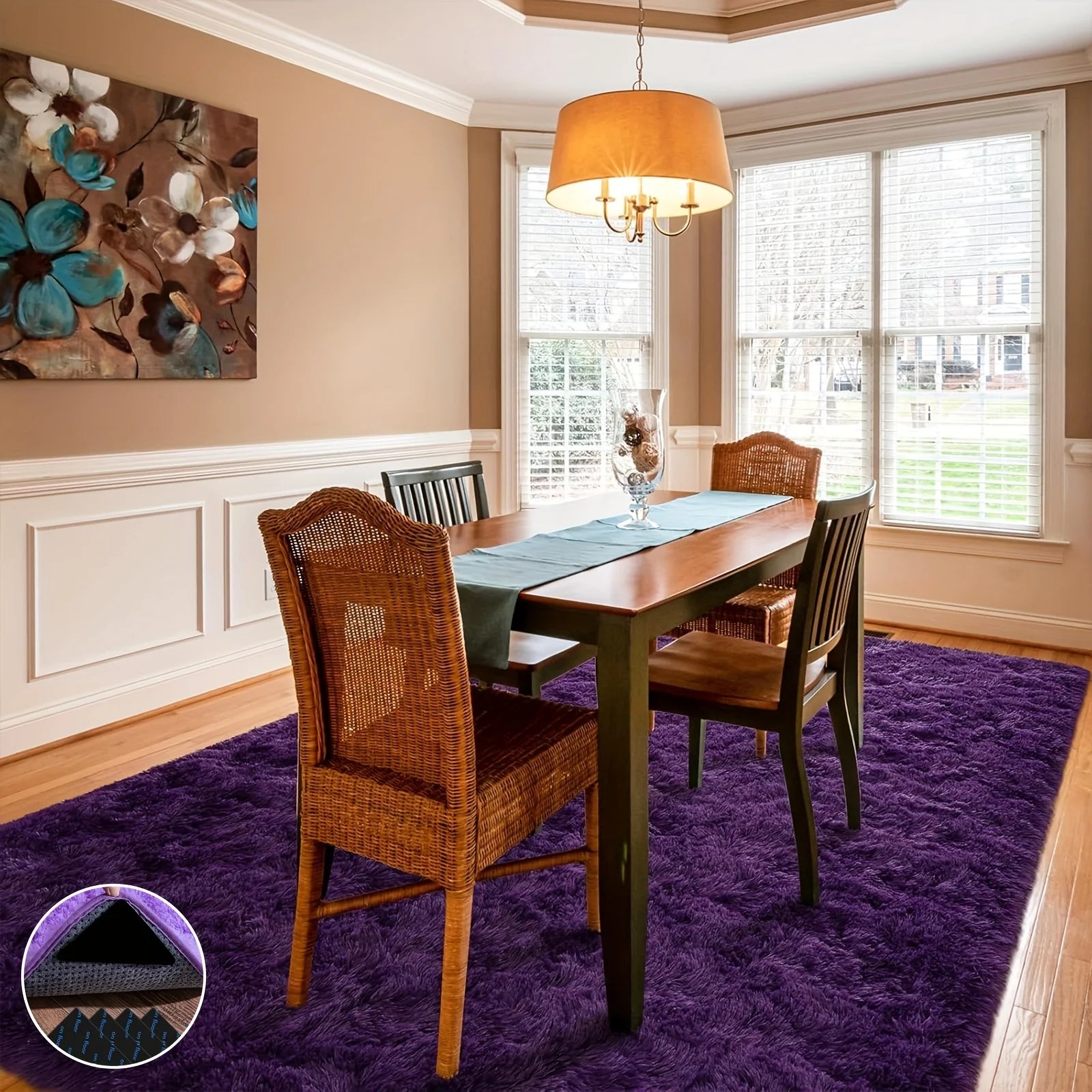 Purple Soft Shaggy Non-Slip Rugs for Living Room/Bedroom/Nursery – Luxury Plush Carpet with 4 Rug Stickers, Ideal Room Decor Rug