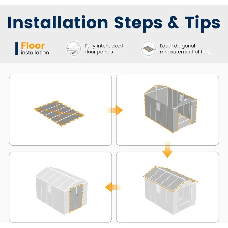 Storage Shed 8 x 10 FT, Resin Outdoor Garden Sheds with Floor Plastic Patio Outdoor Storage with Lockable Door for Tool, Bike