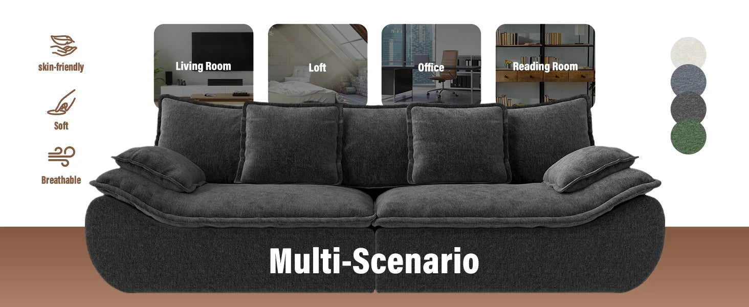 Sofa Couches 2-Seater Modular Sectional Sofa, 89''Comfy Loveseat with Throw, Deep Seat Small Sofa for Small Space