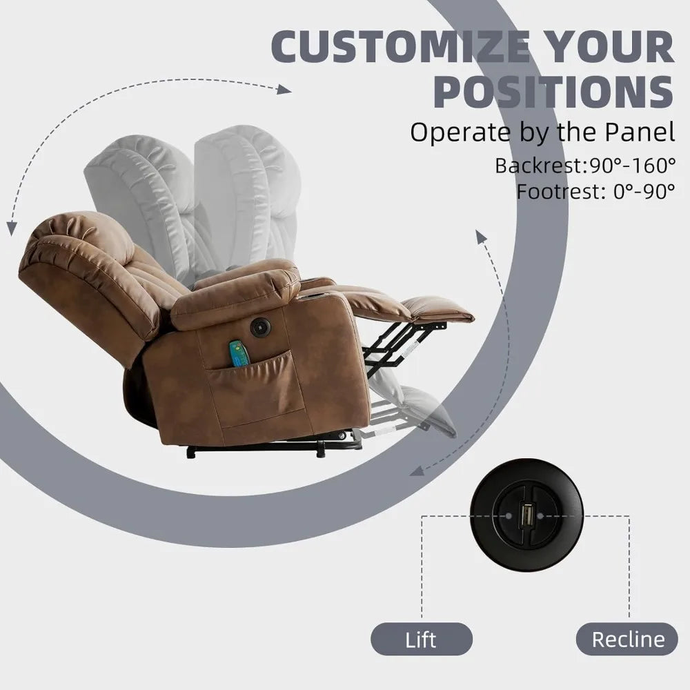 Power Lift Recliner Chair for Elderly Electric Recliner Chairs with Massage Heat Function Cup Holders Remote Control Adult