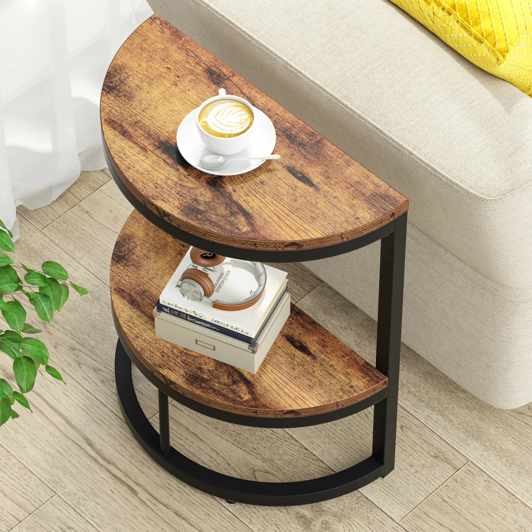 Tribesigns End Table Semi Circle, Small Half Round Side Table with Storage Shelf, Accent Table Slim C Table for Sofa Couch