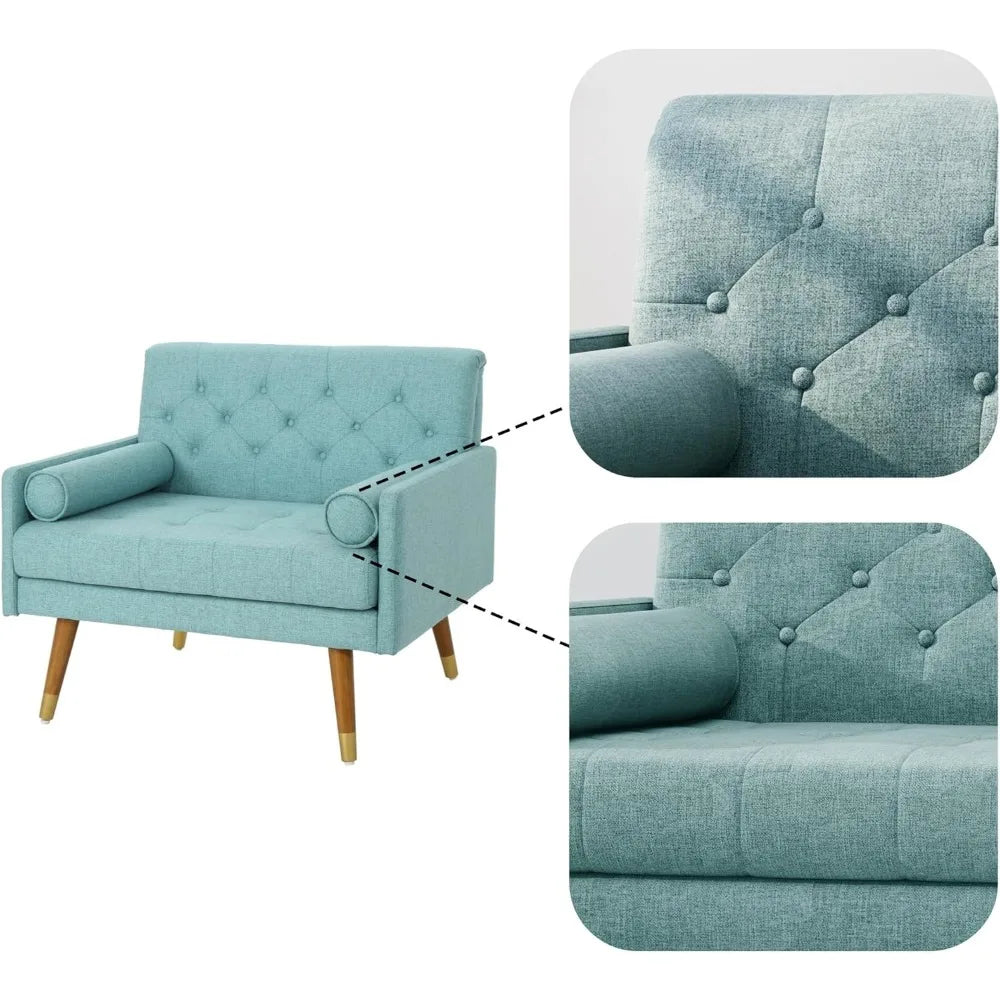 Mid-Century Style Upholstered Armchair with Tufted Back, Blue Accent Chair for Living Room or Bedroom, Single Sofa for Modern Ho