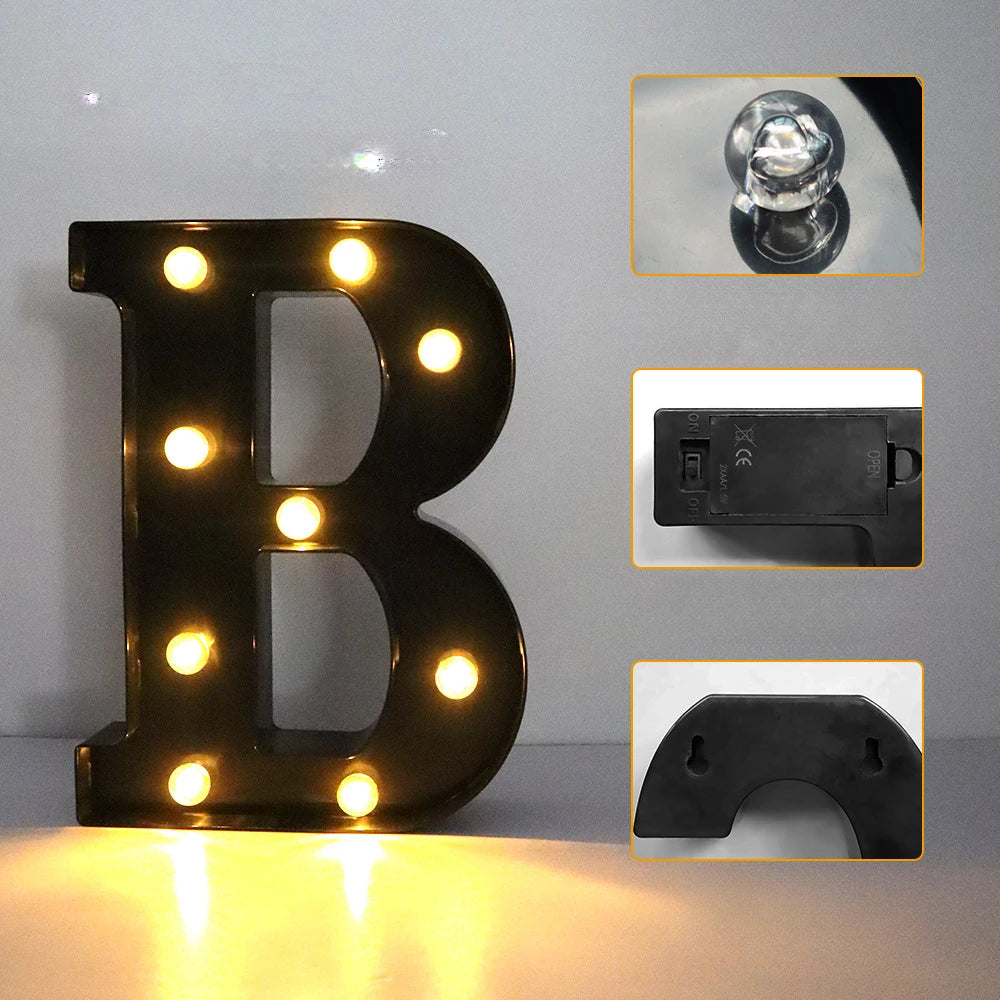 22cm Letters with Led Light Black Alphabet Letter Number Night Light Home Christmas Decoration Birthday Supplies Room Decoration
