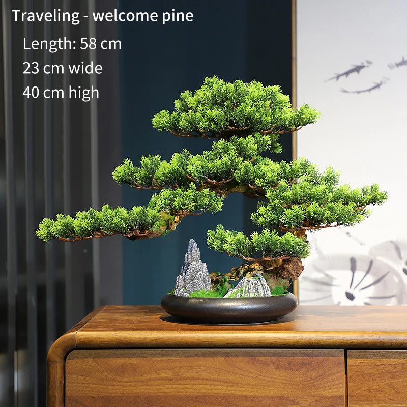 Simulation Welcome Pine Landscaping Decorations, Green Plant Bonsai Ornaments, Home, Living Room, Hotel, Porch Decoration