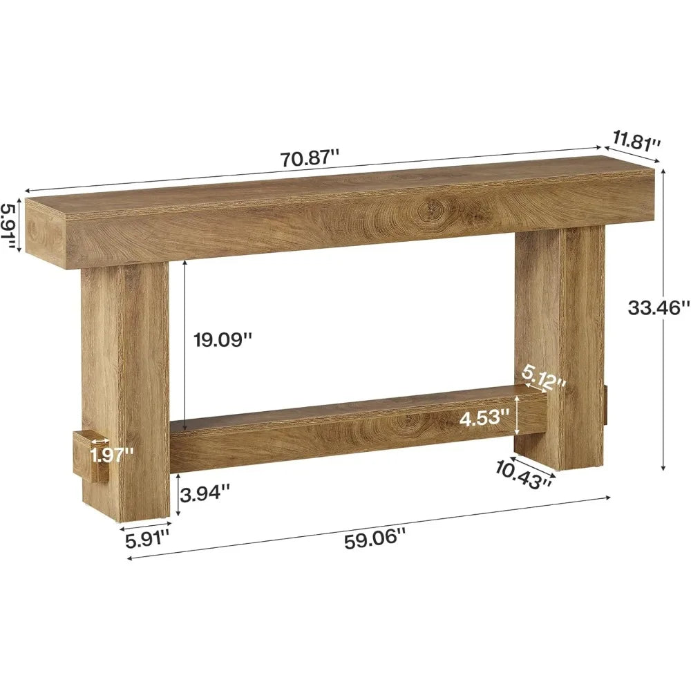 70.9 Entryway Console Table, Extra Long Wooden Farmhouse Sofa Table Behind Couch, Modern Rustic Foyer Stand