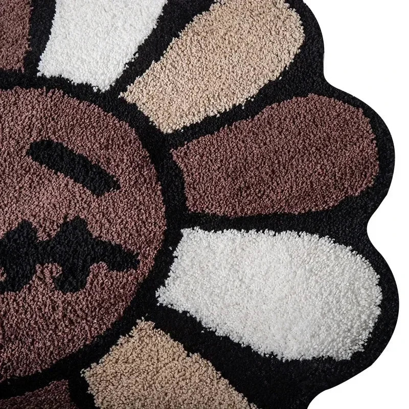 Aesthetic Sunflower Rug Fluffy Thickening Carpet Kawaii Smiling Flower Mat Jack Tufted Carpet Antislip Bathroom Rug Room Decor