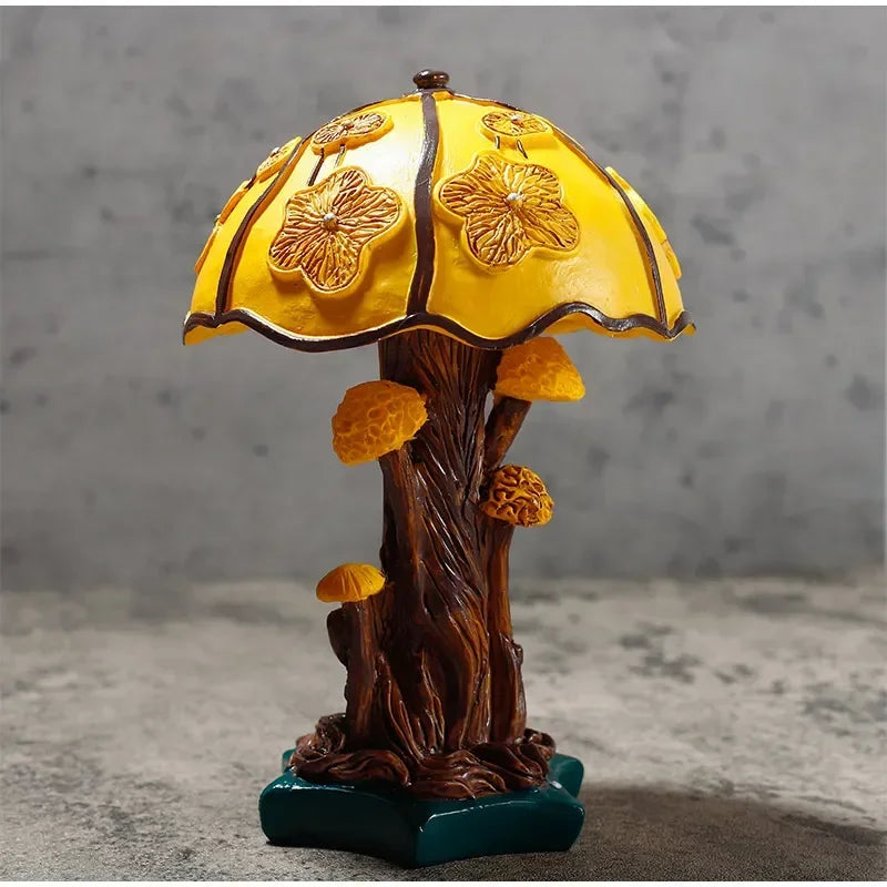 Creative Stained Plant Series Table Lamps Resin Colorful Bedroom Bedside Flower Mushroom Retro Table Night Lamp Atmosphere Light