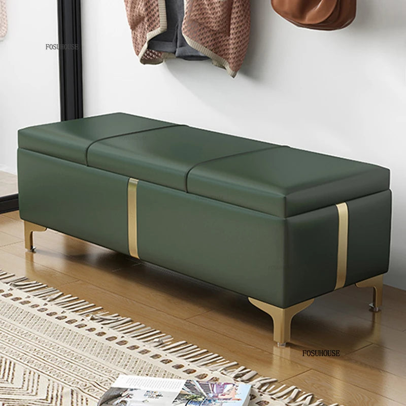 Nordic Shoe Changing Stool – European Style Storage Bench Ottoman