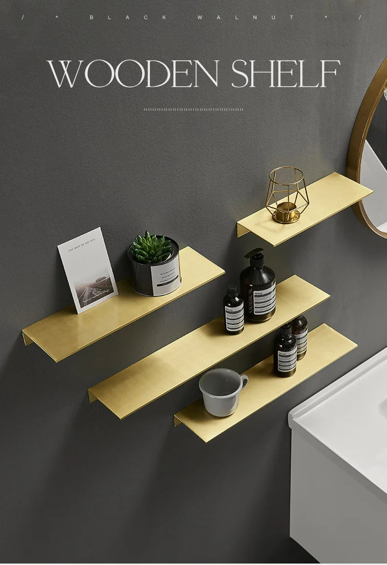 30-50cm Modern Brushed Gold Black White Bathroom Storage Rack Bathroom Shelves Kitchen Wall Shelf Home Accessories