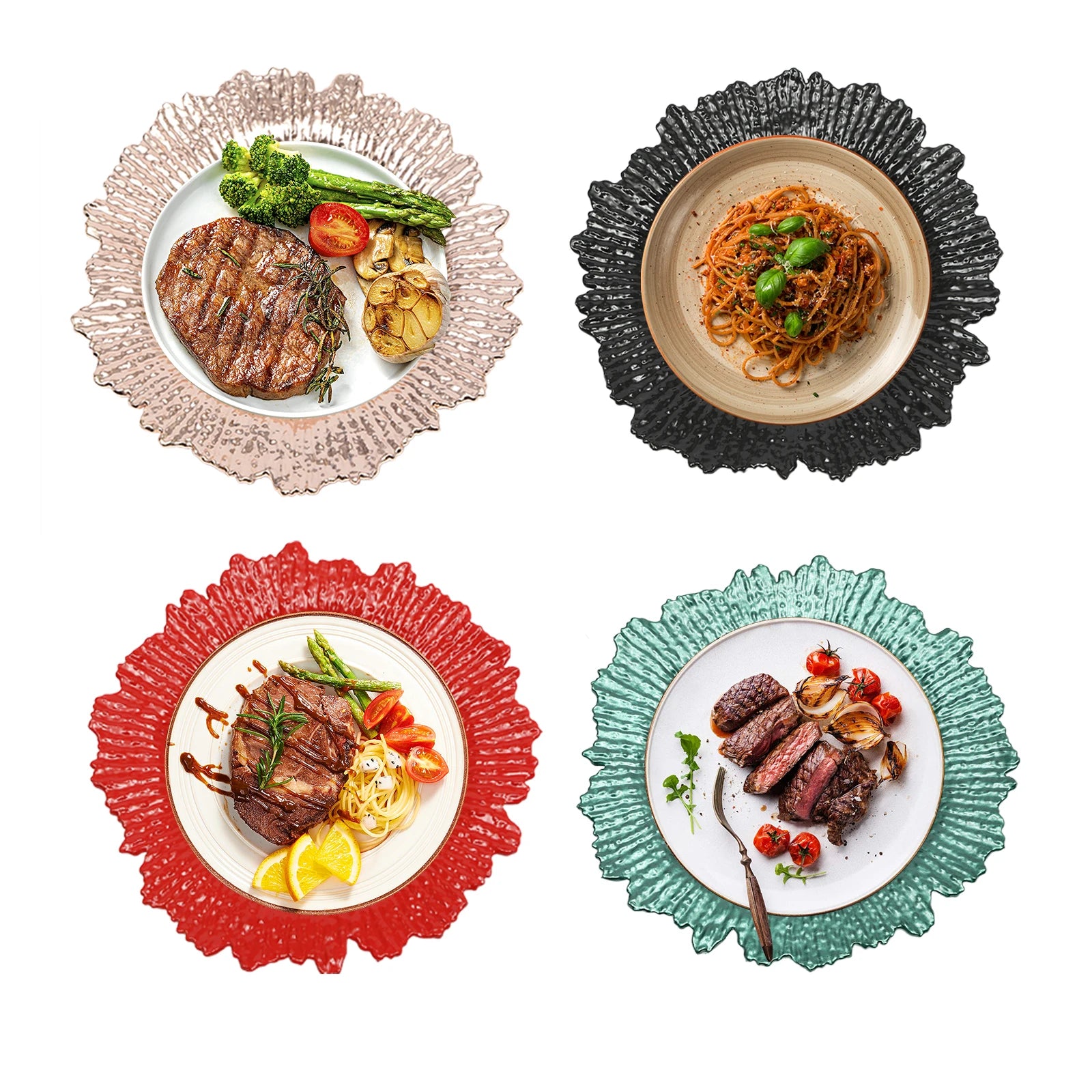 24-Piece 12.6″ Plastic Reef Charger Plates – Round Dinner Chargers (4 Colors)