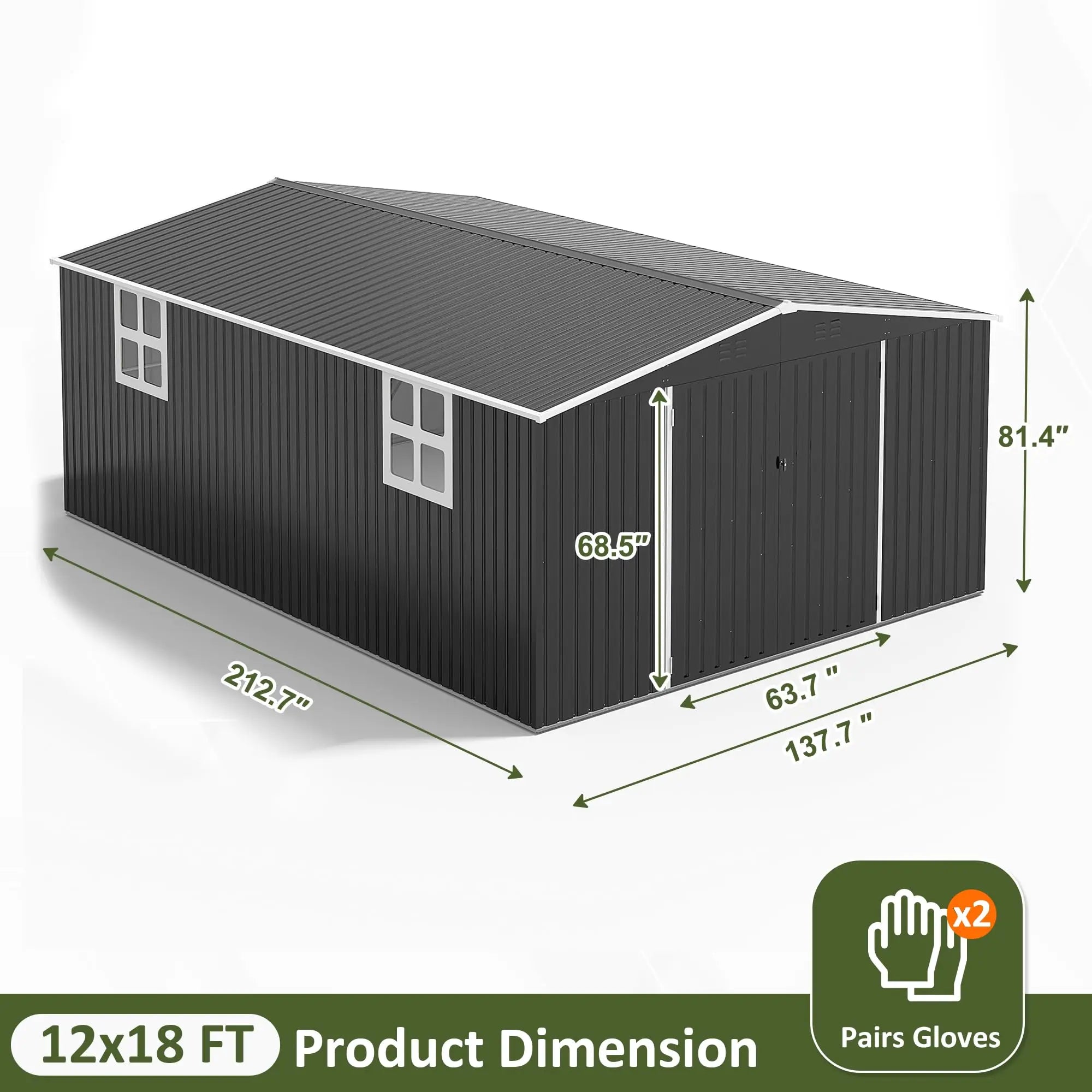 VIWAT 10x10~12x18FT Outdoor Metal Storage Heavy-Duty Frame Shed w/ Lockable Door, Heavy-Duty Tool Shed For Backyard Patio Graden