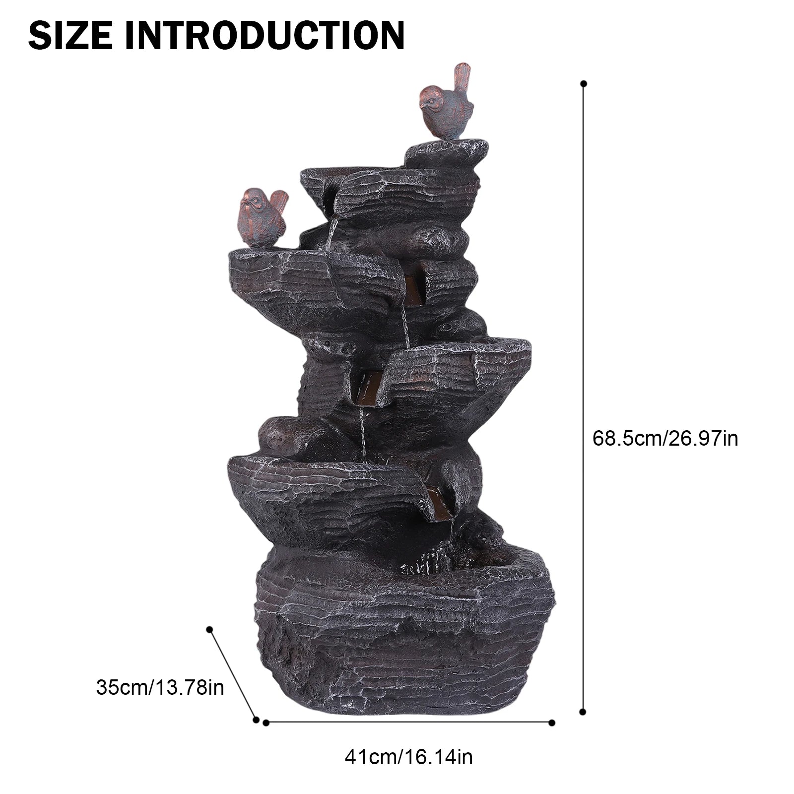 Cascading Rock Water Fountain with LED Lights Resin Stone Imitation Waterfall Tabletop Water Fountain for Home and Office Decor