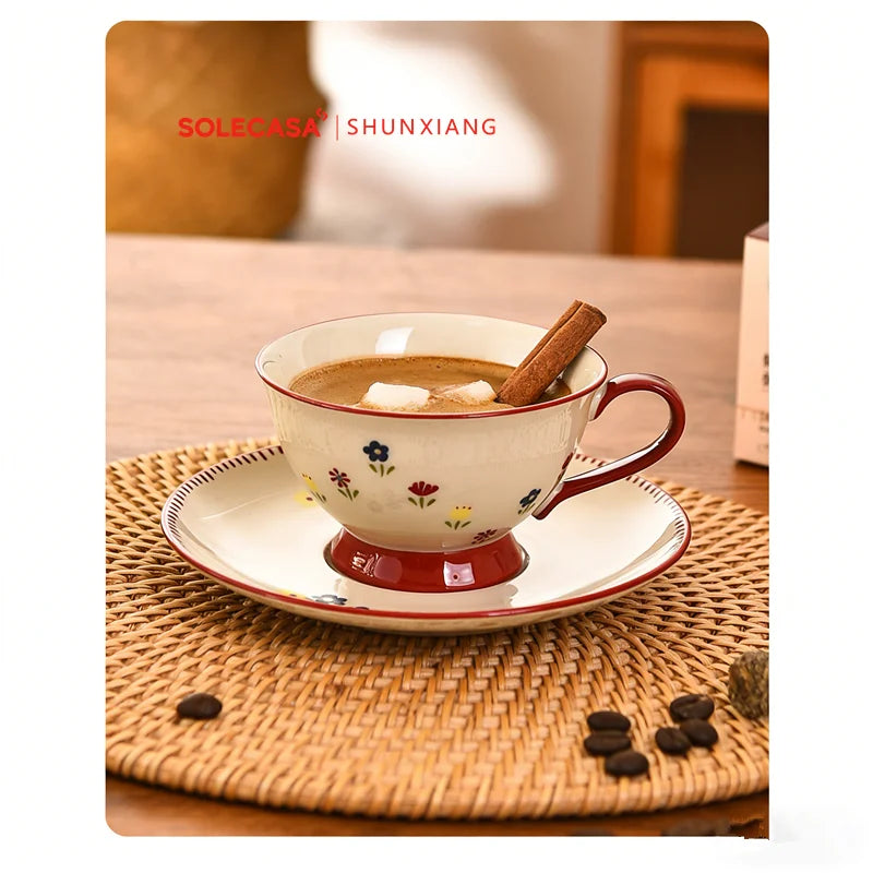 Ceramic Coffee Cup Set with Saucers  Tea  Breakfast Mug Gift Box