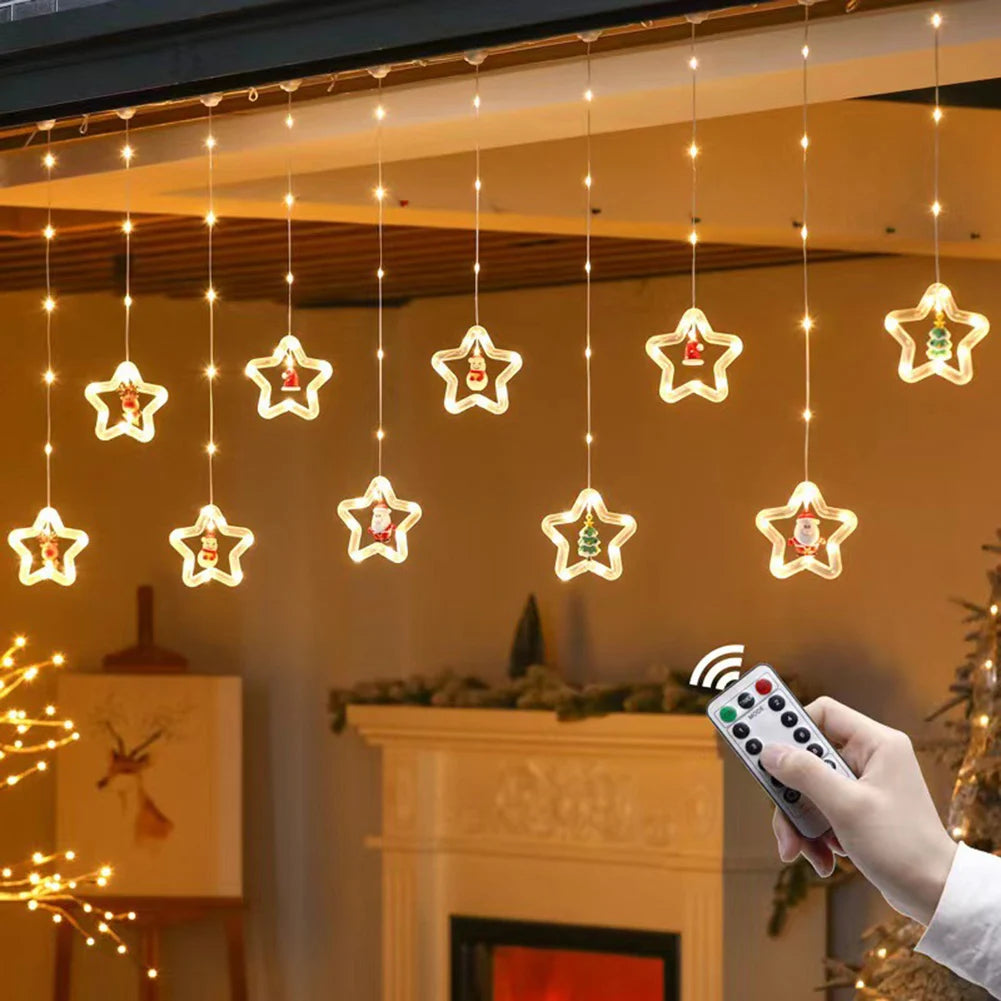 1pc Christmas Stars LED String Lights USB Operated  with Remote Christmas Decorative Ring Lights for  Indoor Decorations