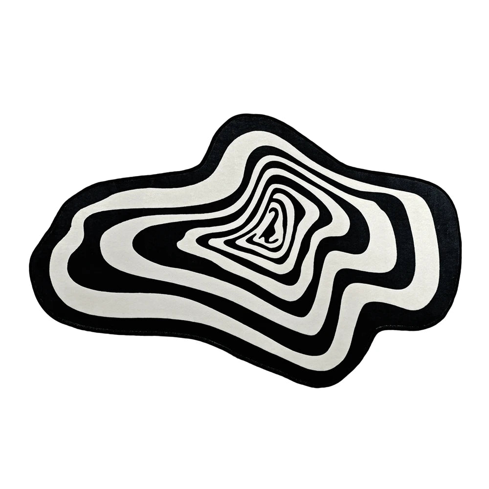 Trendy Irregular Black and White Abstract Rug – Modern Living Room Coffee Table Floor Mat