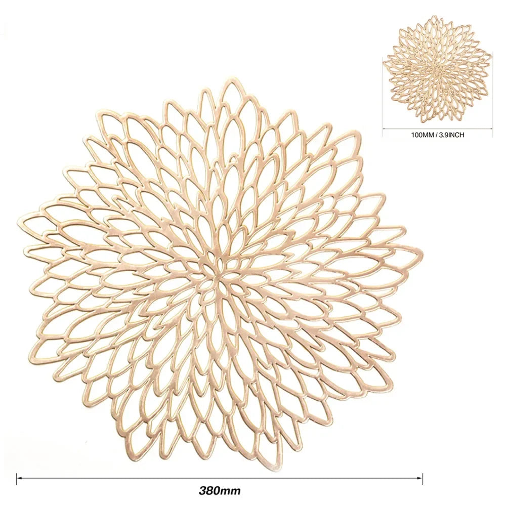 4 PC/6 PC Gold Placemats Coasters Round Wipeable Vinyl Table Mats for Christmas Thanksgiving Dining Table Party Home Decoration