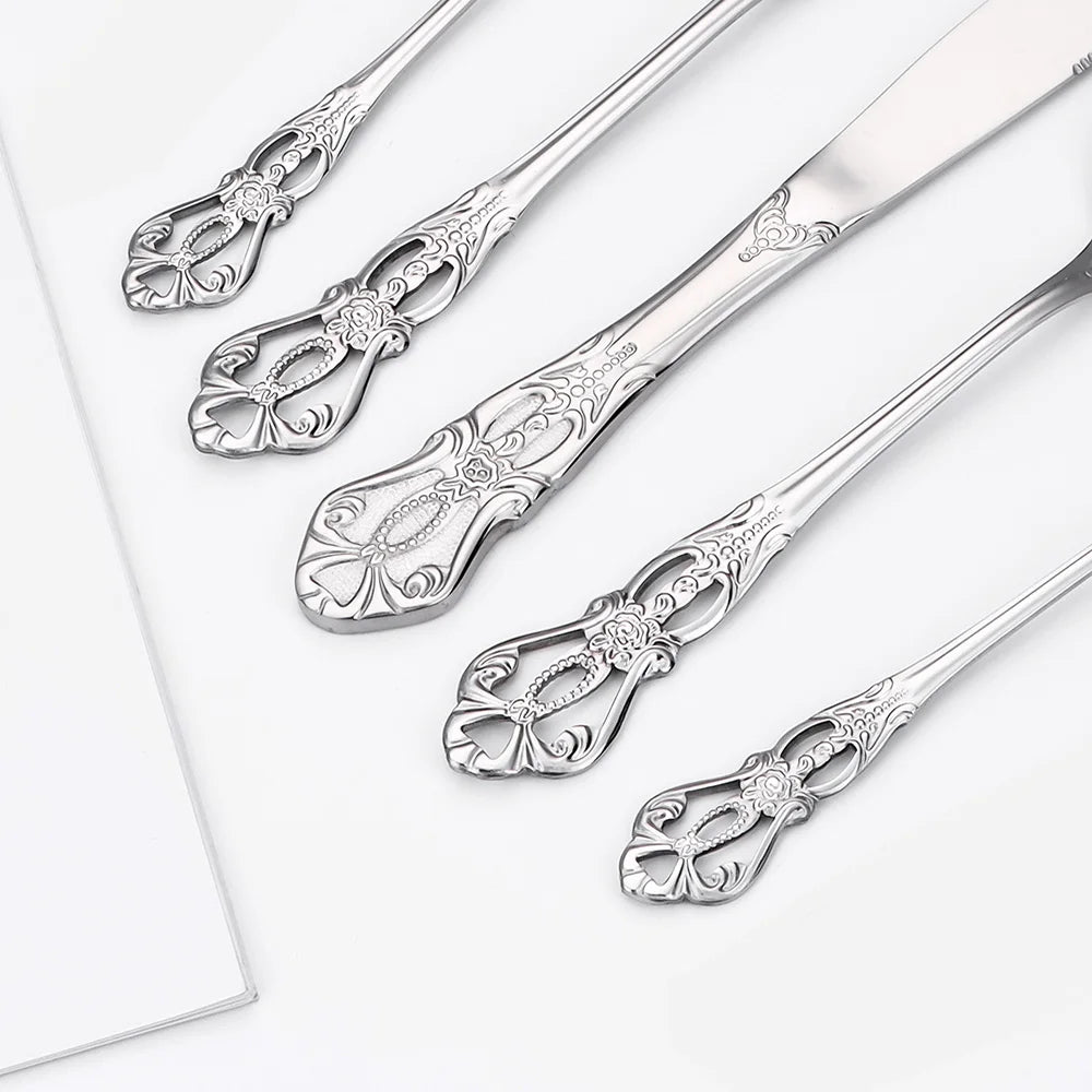 6/24/30 Pieces Sliver Cutlery Set Stainless Steel Tableware Western Luxury Dinner Set Mirror Elegant Knife Fork Spoon Flatware