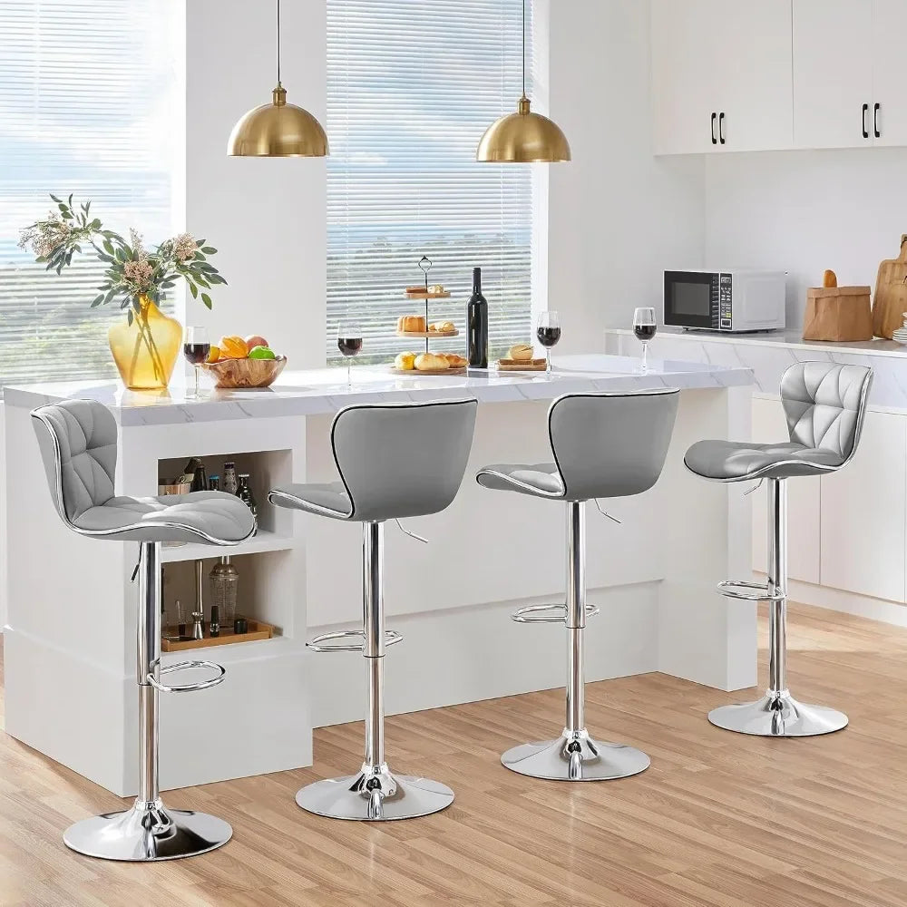 Adjustable Swivel Bar Stools – 4-Piece PU Leather Set with Shell Back