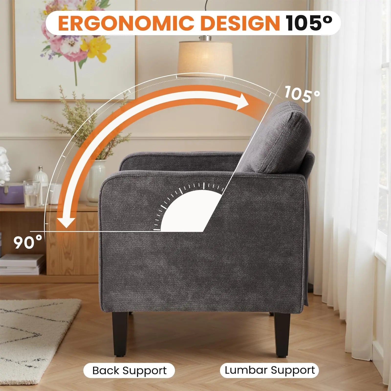 Modern Ergonomic Accent Chair – Lounge Reading Chair with Lumbar Support