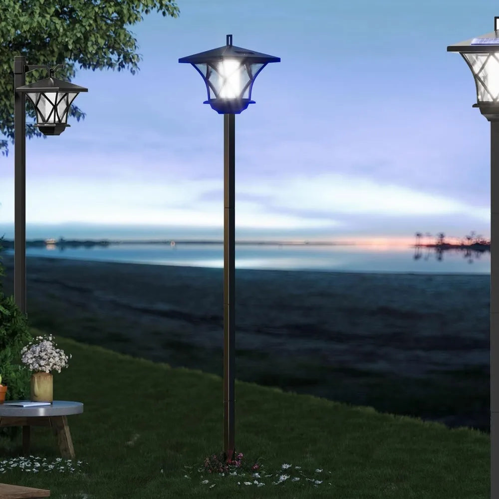 59'' Solar Lamp Post Light, Outdoor Solar Lamp Post Lighting, Aluminum Retro Black Light Pole