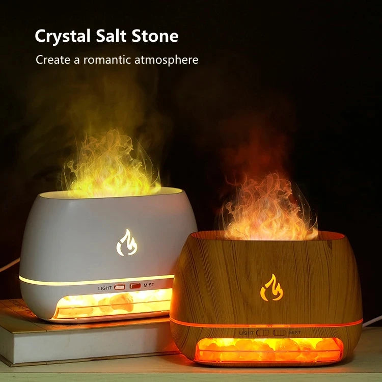 New Himalayan Crystal Salt Stone Aroma Air Humidifiers 3D Flame Fire Colorful Night Light Aromatherapy Essential Oil Diffuser
