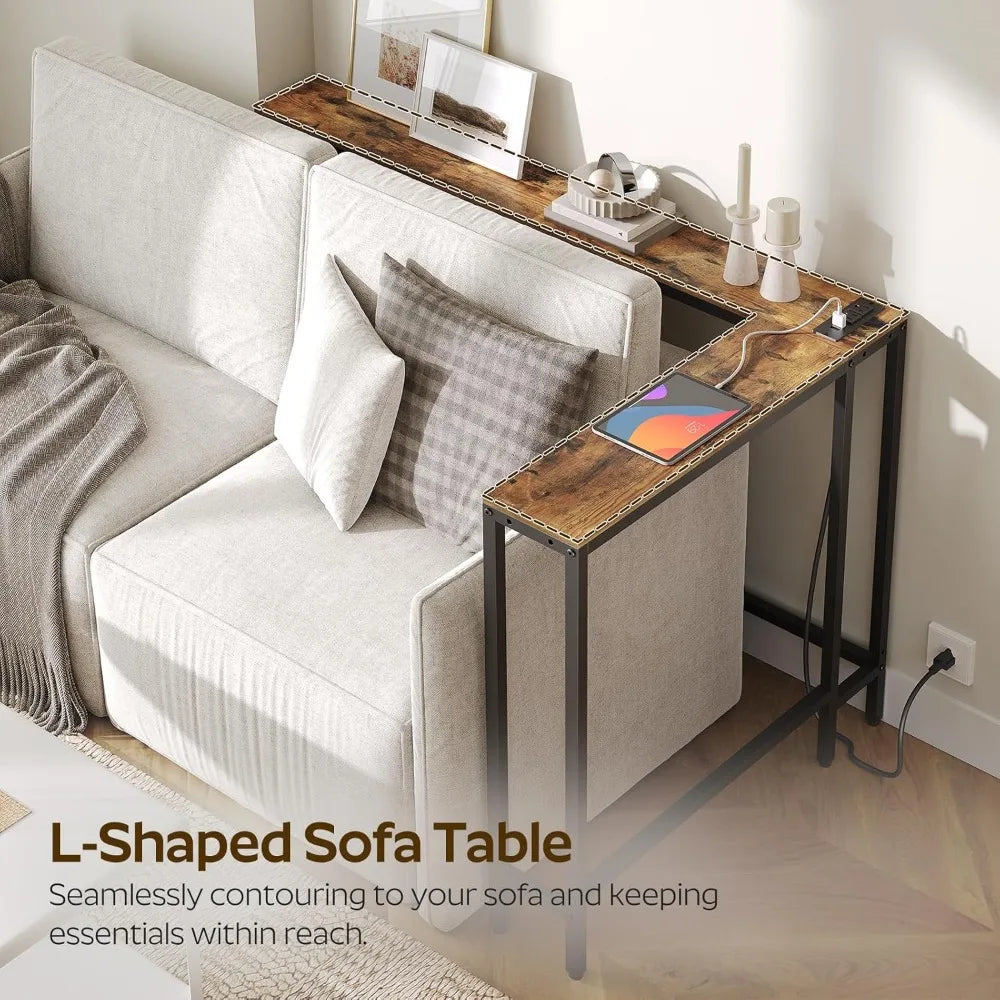 Narrow Console Table with Outlets, 70.9 Sofa Table Narrow Long, L Shaped Behind Couch Entryway Table with Charging Station, for