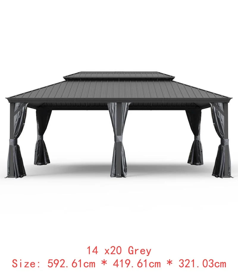14x22 Hardtop Gazebo, Upgraded Metal Canopy with Drainage System, Dual-Layer Galvanized Steel Roof, Includes Curtains &