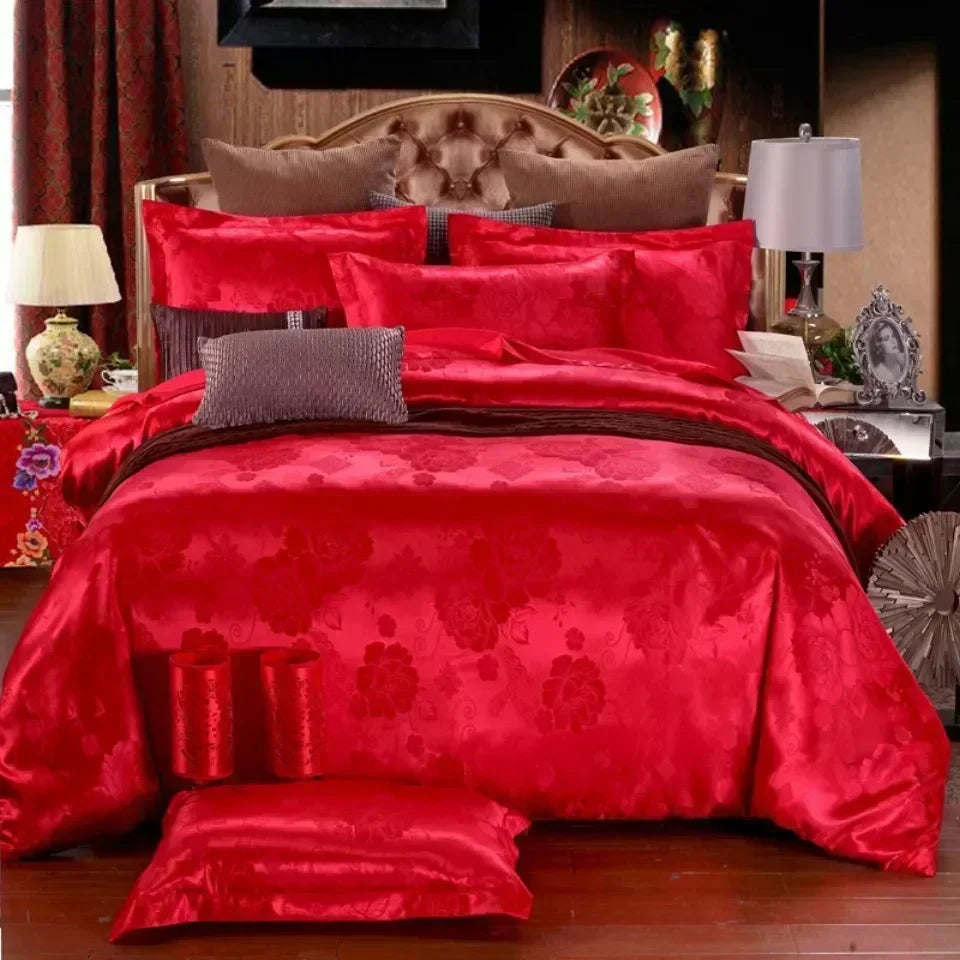Luxury Satin Jacquard Single Double Duvet Cover Set High End European Wedding King Size Bedding Set Queen Size Quilt Cover Set