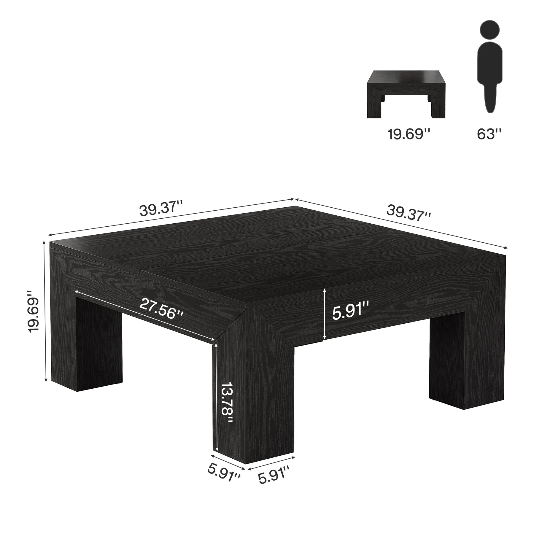 Tribesigns 39.4-Inch Square Farmhouse Coffee Table – MDF Accent Center Cocktail Table with Sturdy Wooden Legs