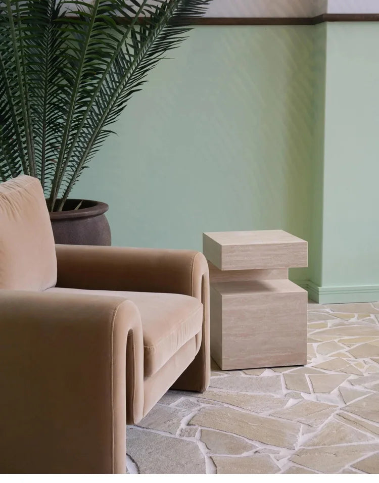 37x37x50CM Rosso Levanto Travertine Vintage Marble Side Table Nighstand Handmade Solid Natural Stone Coffee Table Desk