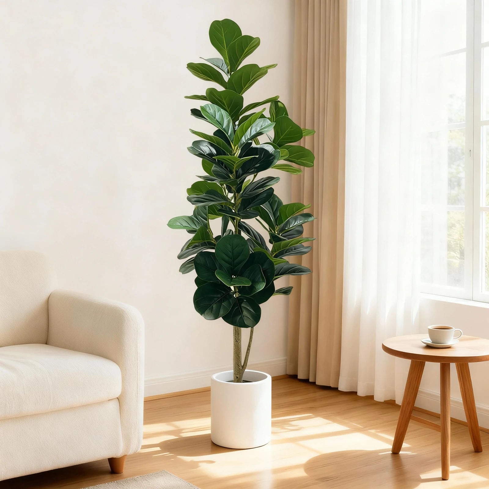 150cm Artificial Fiddle Leaf Fig Tree with Grey Planter Faux Floor Plant Indoor and Outdoor Fake Plant Tree Home Office Decor