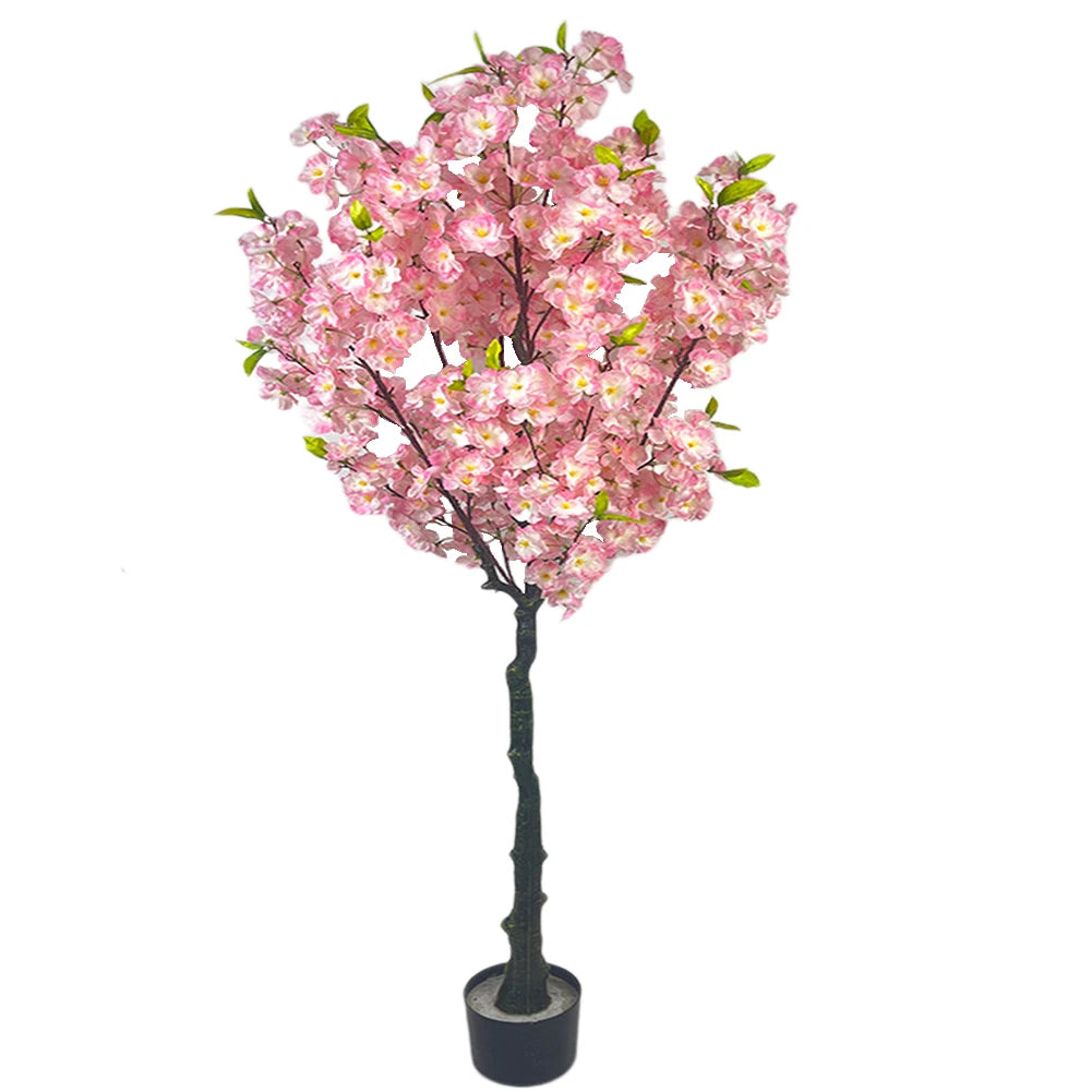 Artificial Cherry Blossom Tree, Tall Potted Faux Cherry Blossom Tree Plants In Pot With Lifelike Trunk For Indoor Home Decor