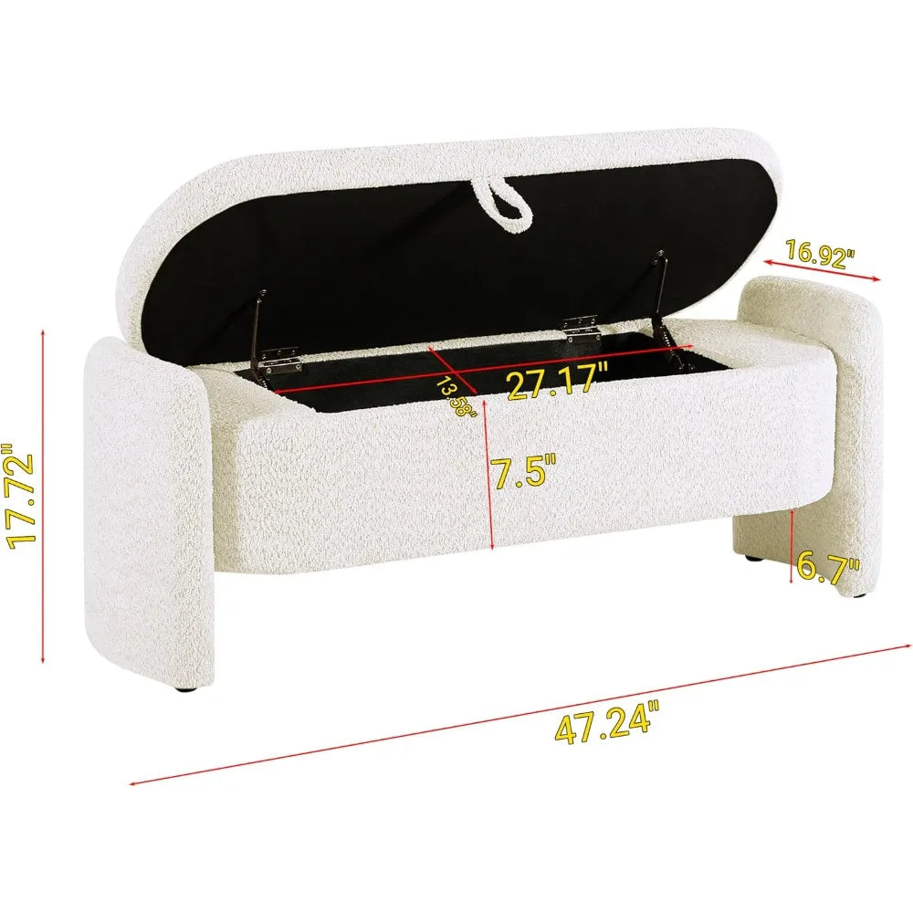 Large Lamb Fleece Storage Ottoman Bench – Upholstered Bedroom & Living Room Bench