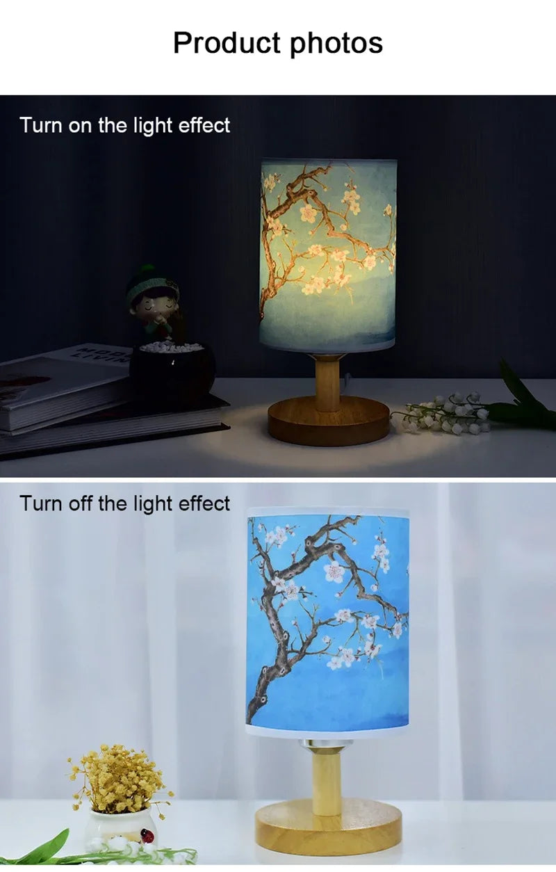 LED Table Lamps Decoration Plum Blossom Desk Dimmable EU Plug Night Light Chinese Style Fabric Simple  Bedroom Bedside Lights