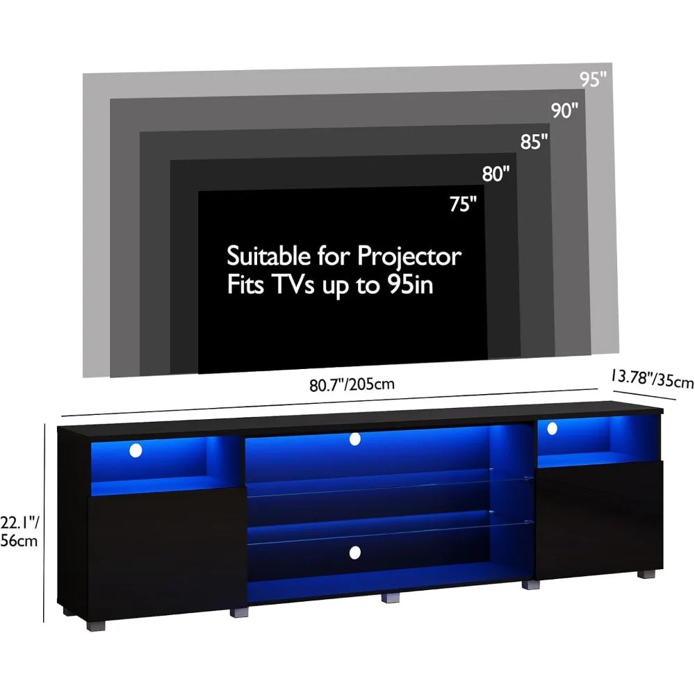 Modern LED 80.7 inch TV Stand for 80/85/90 inch TV,High Glossy TV Entertainment Center with Storage Drawer,TV Stan