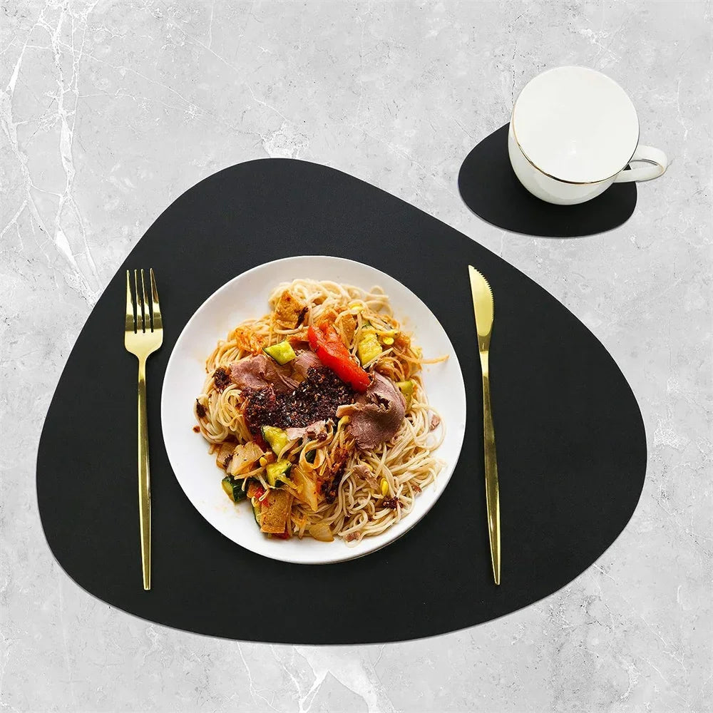 Irregular Shape PU Leather Placemats Set Oil-Proof Waterproof Dual-Sided Place Mats for Kitchen Bistro Tables Bars Coffee Shops