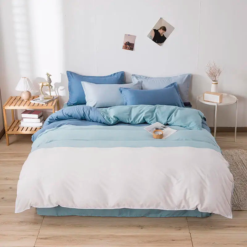 Bonenjoy Queen Size Bedding Set White Color Black Plaid Microfiber Reactive Printed King Size Bed Linen Sets For Bedroom Kit