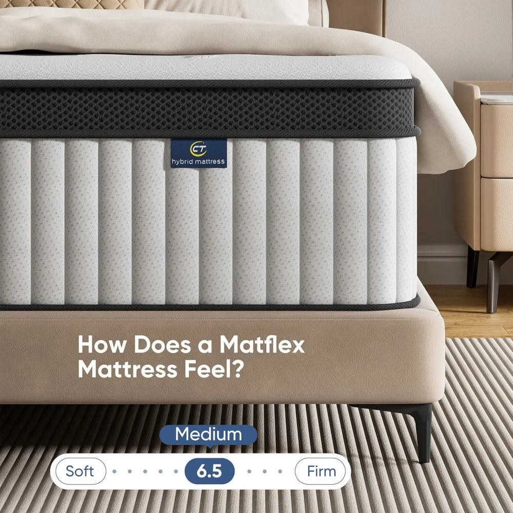 Hybrid 10-Inch Queen Mattress, Memory Foam and Pocket Coil, Breathable and Medium Firm, Fiberglass-Free