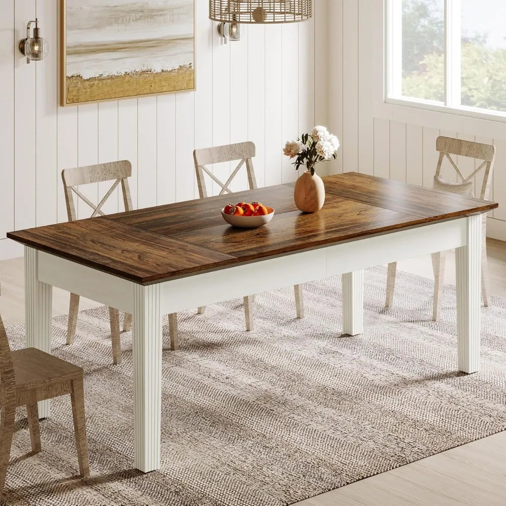 Dining Table for 4-6 People, 62-Inch Rectangular Kitchen Table with Solid Wood Legs, Modern Farmhouse Dinner Table fo