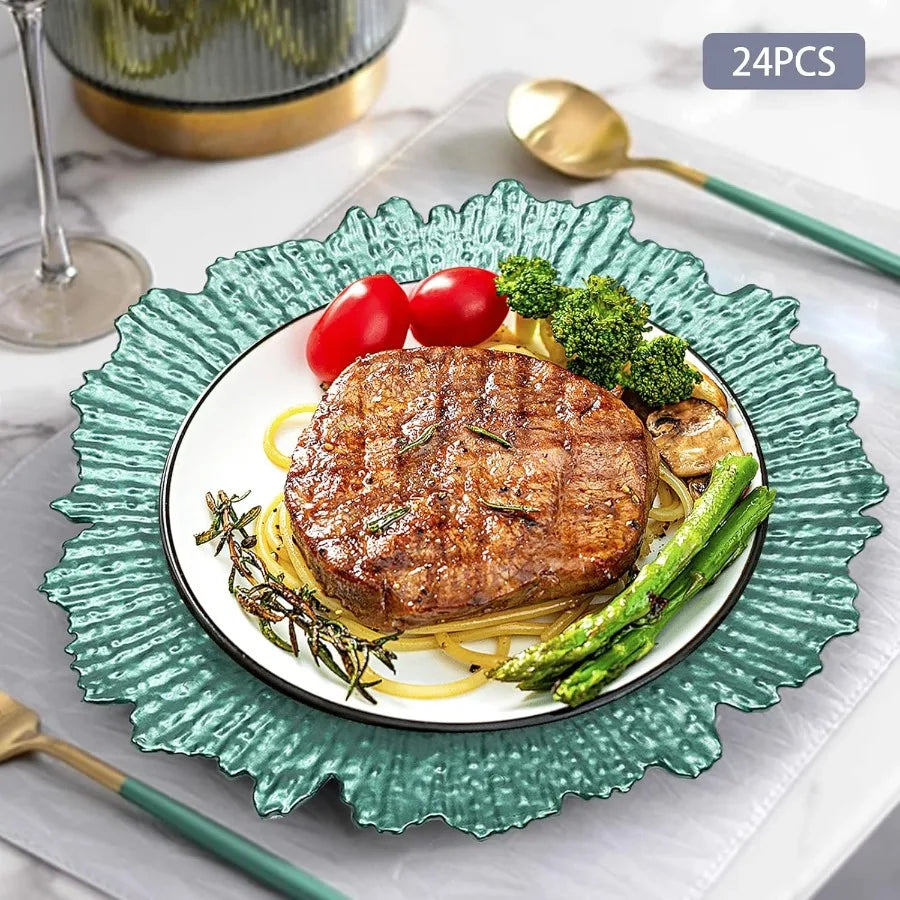 24PCS 13″ Round Plastic Charger Plates – Reef Design with Ruffled Rim