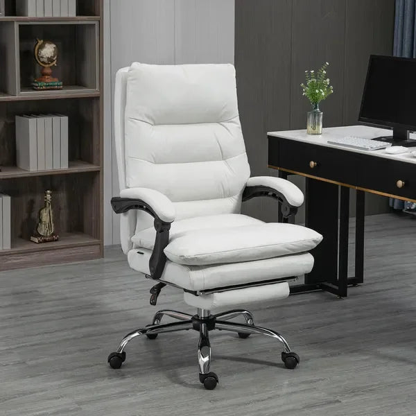 Vinsetto Heated Massage Office Chair Microfibre Reclining Vibration Footrest Armrest Cream White
