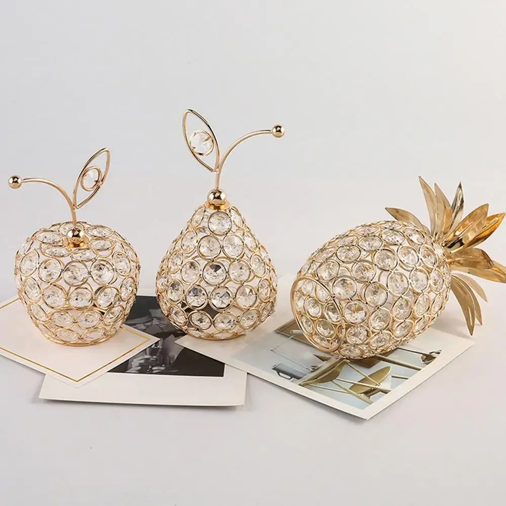 Creative Crystal Apple Ornaments Bling Rhinestone Pineapple Shape Miniatures Snow Pear Crafts Home Decoration Photography Props