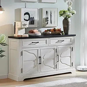 Large 55 Buffet Sideboard Cabinet with 3 Doors and 2 Drawers - Dining Room Storage for Wine and Coffee Bars