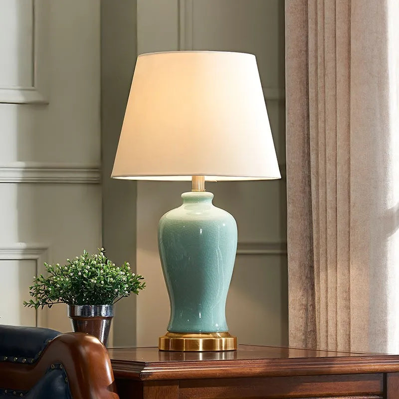 Ceramic Table Lamp Contemporary LED Green Decorative Desk Light for Home Bedside Lamp