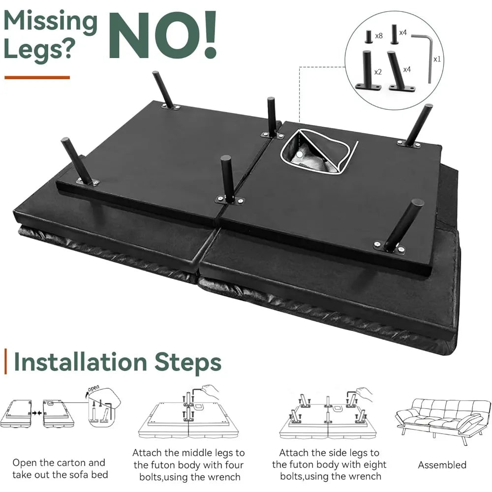 71" L Covertible Futon Sofa Bed,Faux Leather Futon Couch, Memory Foam Modern Loveseat Sleeper, Small Splitback Sofa Couch