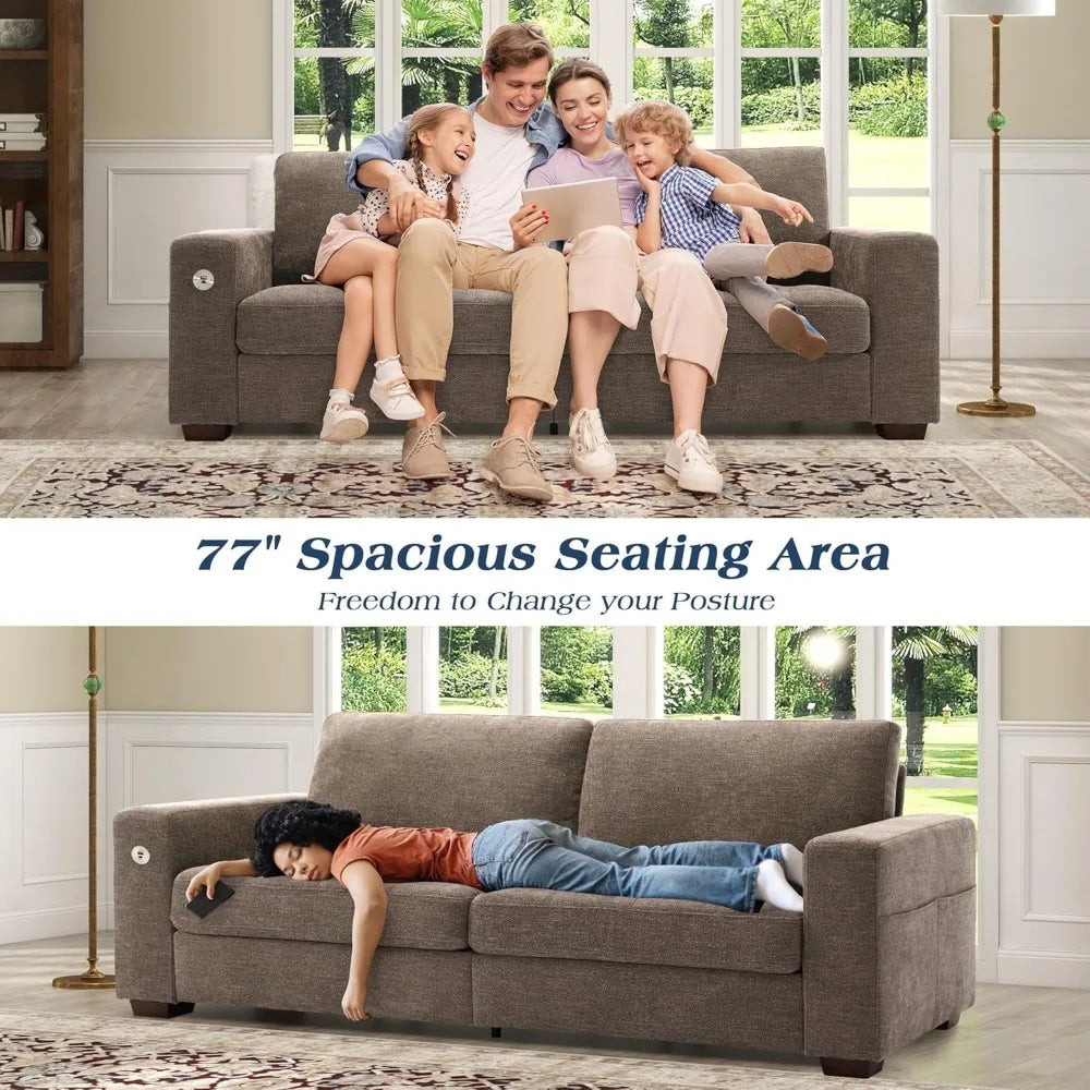 Sofas for Living Room, Chenille Loveseat Couch Set, Small Sofa, 3 Seater Sofa, USB Charging, Removable Sofa Cover,Sol