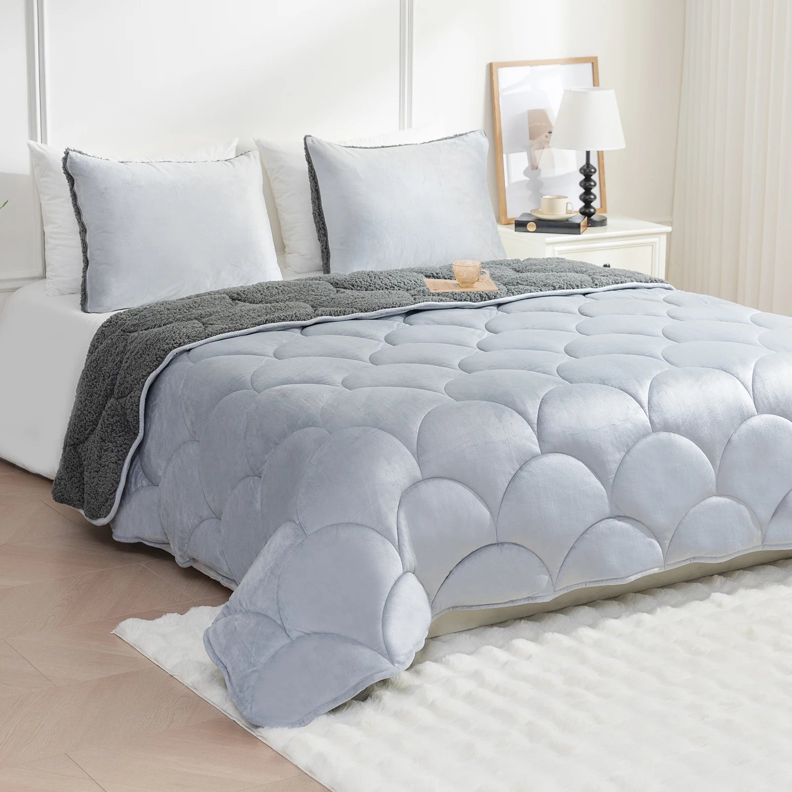 Sherpa Comforter Set , All Season Soft Warm Fleece Fall Blanket, Winter College Dorm Bedding Sets with  Pillow Sham